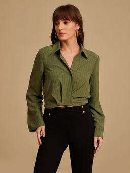 Kazo - Dorit Olive Stripes Crop Top