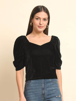 Trend Arrest - Puff Sleeve Velvet Top