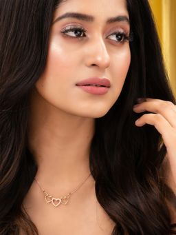 Saraf RS Jewellery - Matt Gold Toned Heart Shaped Minimal Chain Necklace (Onesize)