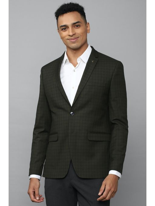 Allen Solly Men Green Slim Fit Check Formal Blazer