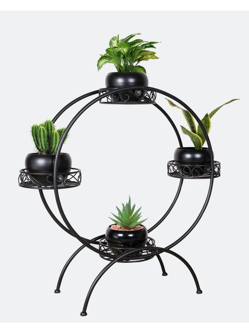 Homesake Round Black Planter 4 Tier Rack Shelf