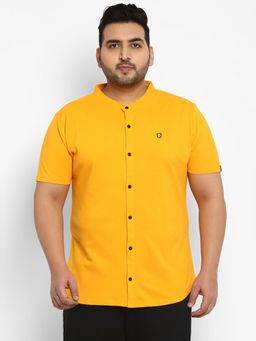 Urbano Plus - Mens Yellow Cotton Regular Fit Casual Polo Shirt With Mandarin Collar