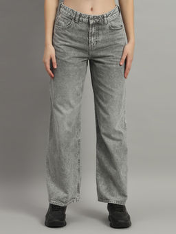 BROOWL - Grey Women Mid-Rise Heavy Fade Clean Look Stretchable Jeans