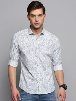 SHOWOFFFF - Mens Spread Collar Printed White Classic Shirt
