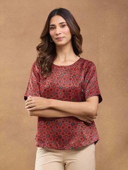Fabindia - Red Viscose Blend Ajrakh Printed Top