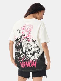 The Souled Store - Official Marvel Venom: Eddie Brock Women White Oversized T-Shirt
