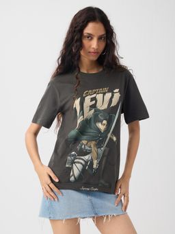 The Souled Store - Official Attack On Titan: Captain Levi Women Grey T-Shirt