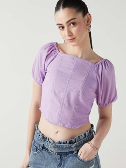 Bewakoof - Women Purple Rose Slim Fit Corset Crop Top