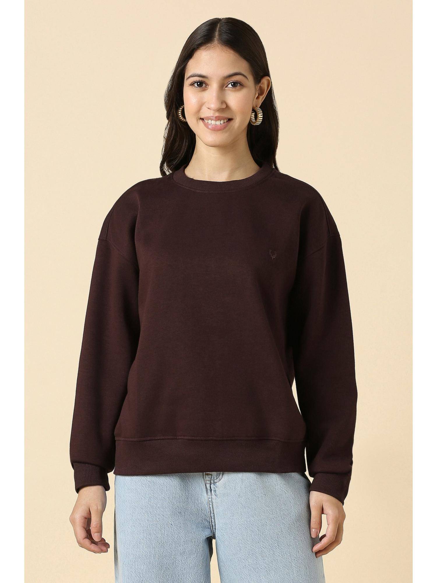 allen solly Women Brown Solid Round Neck Sweatshirt-picture-20