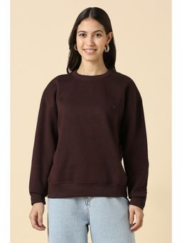 Allen Solly - Women Brown Solid Round Neck Sweatshirt