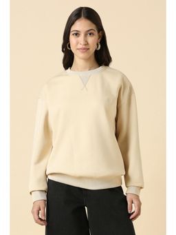 Allen Solly - Women Beige Solid Round Neck Sweatshirt