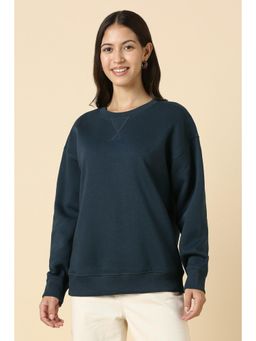 Allen Solly - Women Teal Solid Round Neck Sweatshirt