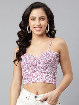 Deebaco - Purple Smocking Floral Crop Top