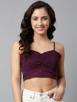 Deebaco - Purple Solid Smocked Crop Top