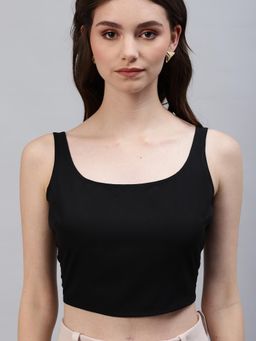 Deebaco - Women Black Solid Knot Crop Top