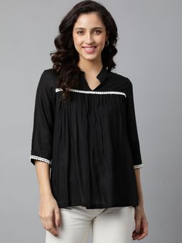 Deebaco - Black Solid Lace Pure Rayon Top