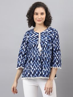 Deebaco - Navy Blue Pure Cotton Print Top