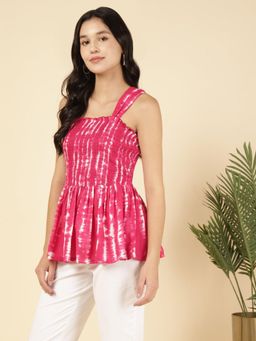 Deebaco - Pink Striped Women Smocking Top