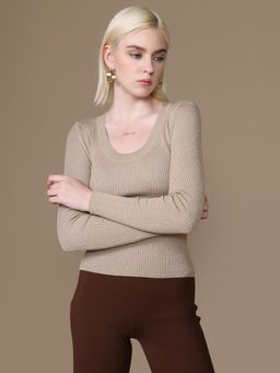 Kazo - Beige Scoop Neck Top