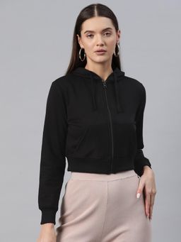 Popnetic - Women Black Solid Hooded Hoodie