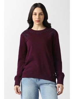 Van Heusen - Women Purple Embellished Round Neck Sweatshirt
