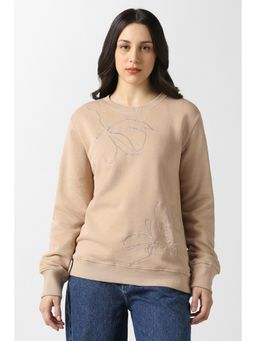 Van Heusen - Women Beige Embroidered Round Neck Sweatshirt