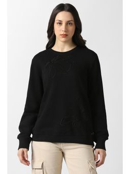 Van Heusen - Women Black Embroidered Round Neck Sweatshirt