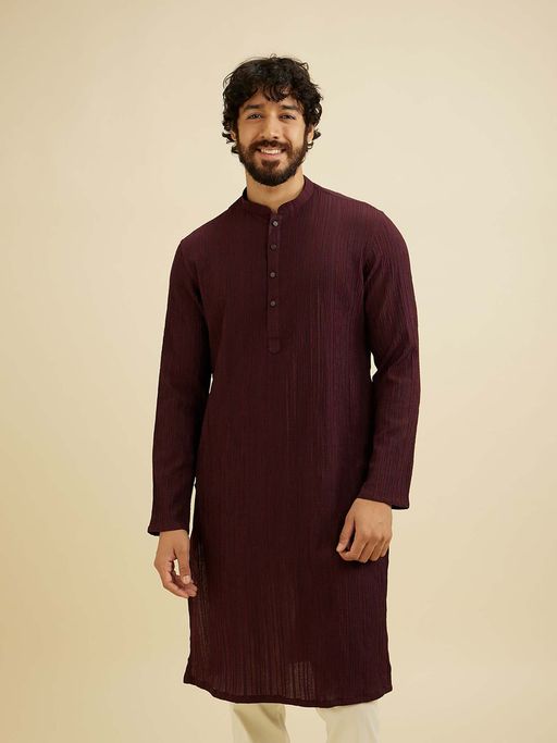 Manyavar Wine Spandex Self Design Kurta