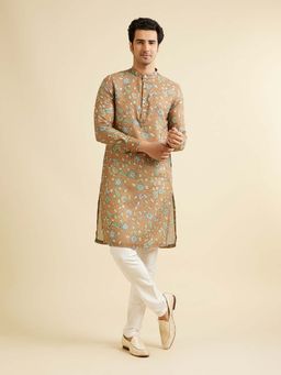 Manyavar - Brown Viscose Blend Floral Print Kurta