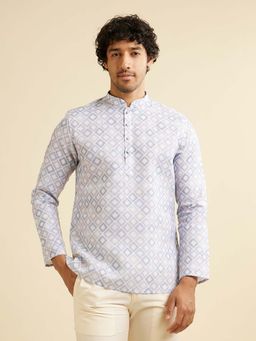 Manyavar - Grey Cotton Blend Printed Short Kurta