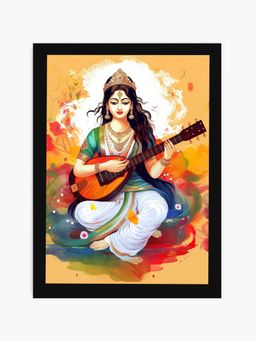 DecorTwist - Multi-Color Religious Goddess Saraswati Wall Poster Frame