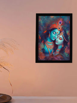 DecorTwist - Multi-Color Religious Radha Krishna Wall Poster Frame