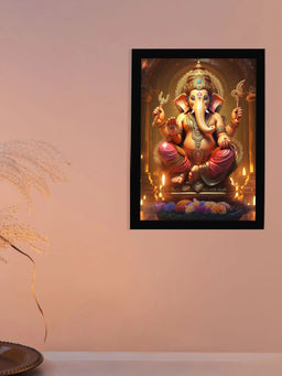 DecorTwist - Multi-Color Religious Lord Ganesha Wall Poster Frame