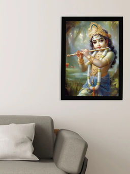 DecorTwist - Multi-Color Religious Lord Krishna Wall Poster Frame