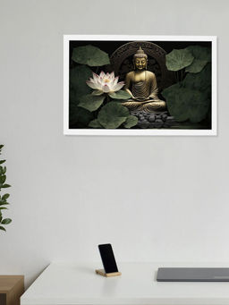 DecorTwist - Multi-Color Religious Lord Buddha Wall Poster Frame