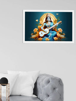 DecorTwist - Multi-Color Religious Goddess Saraswati Wall Poster Frame
