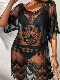 Addery - Black Mesh Sheer Sarong Dress