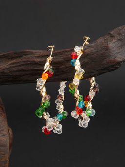 E2O - Contemporary Golden Plated Embellished with Pearl Hoop Earring