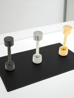 OOMPH - Combo of 3 Single Piece Black, Silver and Gold Dumb Bell Ear Stud Earrings