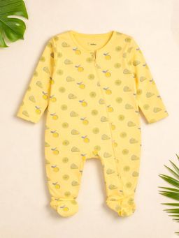 Kidbea - Full Sleeve Zipper Footed Romper for Sleepwear - Yellow