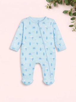 Kidbea - Full Sleeve Zipper Footed Bodysuit for Sleepwear - Blue