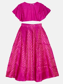KiddoPanti - Girls Ethnic Half Sleeve Choli & Lehenga - Pink