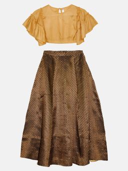 KiddoPanti - Girls Ethnic Half Sleeve Choli & Lehenga - Gold