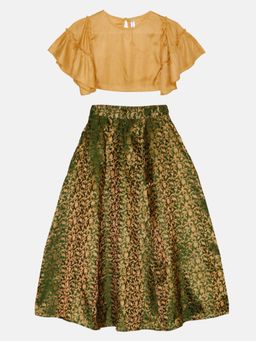 KiddoPanti - Girls Ethnic Half Sleeve Choli & Lehenga - Gold