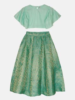 KiddoPanti - Girls Ethnic Half Sleeve Choli & Lehenga - Green