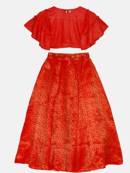 KiddoPanti - Girls Ethnic Half Sleeve Choli & Lehenga - Red