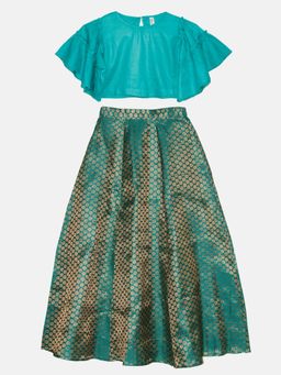KiddoPanti - Girls Ethnic Half Sleeve Choli & Lehenga - Blue