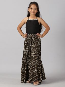 KiddoPanti - Girl Halter Neck Choli & Ghagra - Black