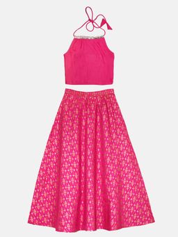 KiddoPanti - Girl Halter Neck Choli & Ghagra - Pink