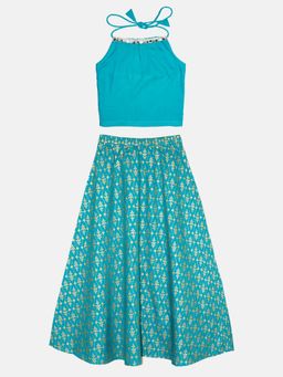 KiddoPanti - Girl Halter Neck Choli & Ghagra - Blue